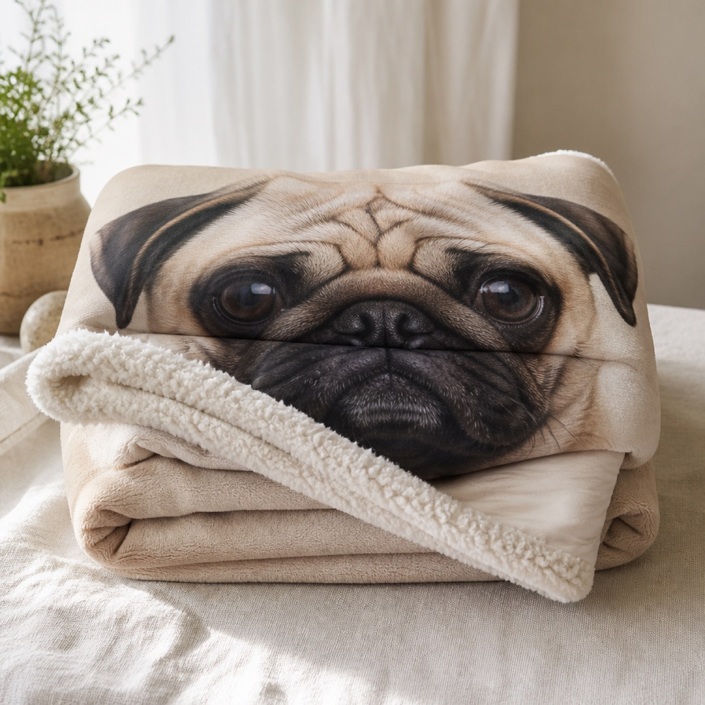 Pug photo blanket folded